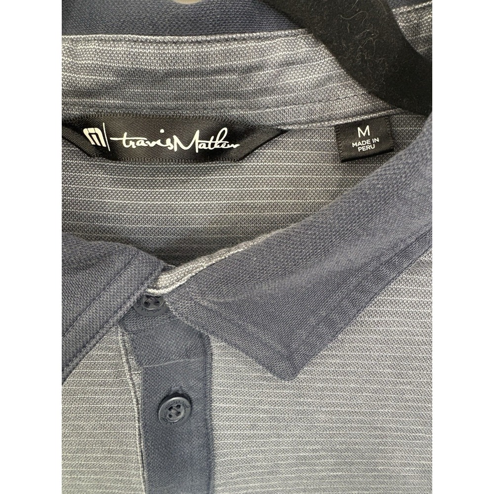 Travis Mathew Blue Striped Polo Shirt Size Medium Golf Preppy Performance - Picture 3 of 5